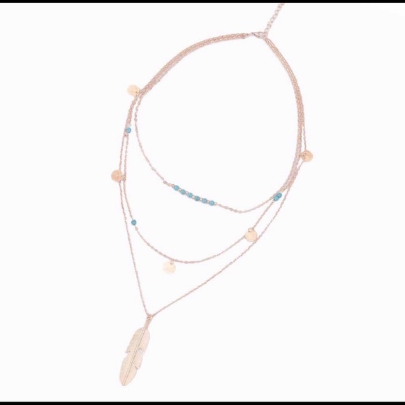 NEW Feather Necklace 3 layer Gold - Picture 4 of 4